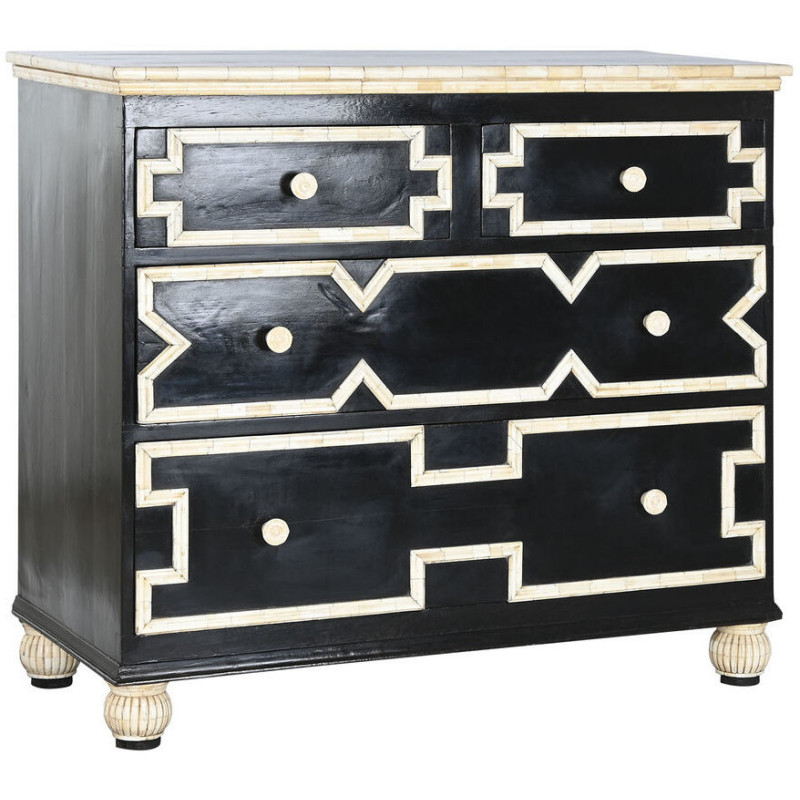 Commode artisanale moderne 3 tiroirs en Os Noir Blanc ivoire Palos - 1