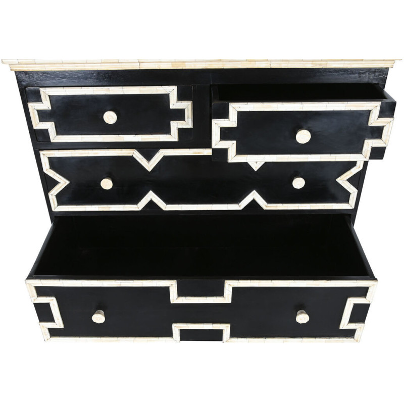 Commode artisanale moderne 3 tiroirs en Os Noir Blanc ivoire Palos - 3