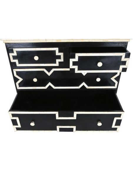 Commode artisanale moderne 3 tiroirs en Os Noir Blanc ivoire Palos - 3