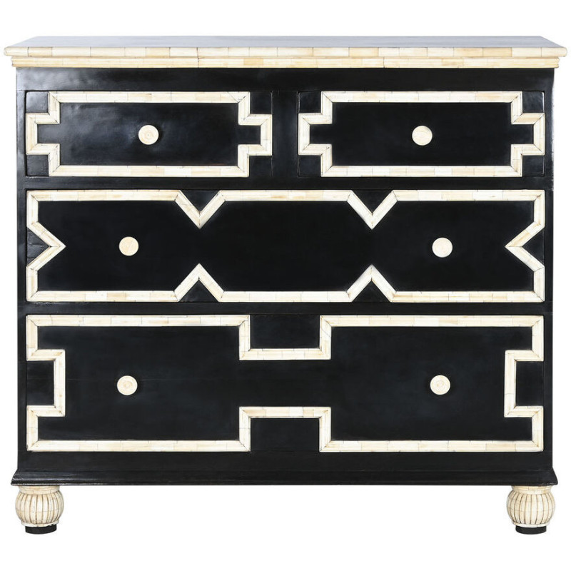 Commode artisanale moderne 3 tiroirs en Os Noir Blanc ivoire Palos - 7
