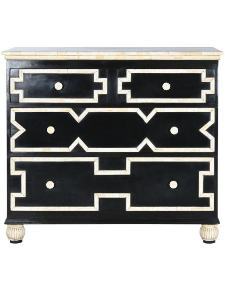 Commode artisanale moderne 3 tiroirs en Os Noir Blanc ivoire Palos - 7