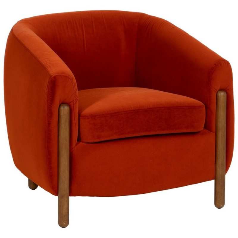 Grand Fauteuil moderne chic en Velours Rouge Bois d'hévéa Naturel Bueu - 1