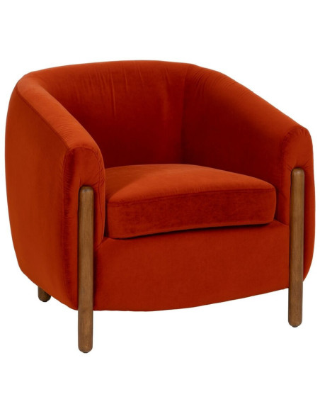 Grand Fauteuil moderne chic en Velours Rouge Bois d'hévéa Naturel Bueu - 1