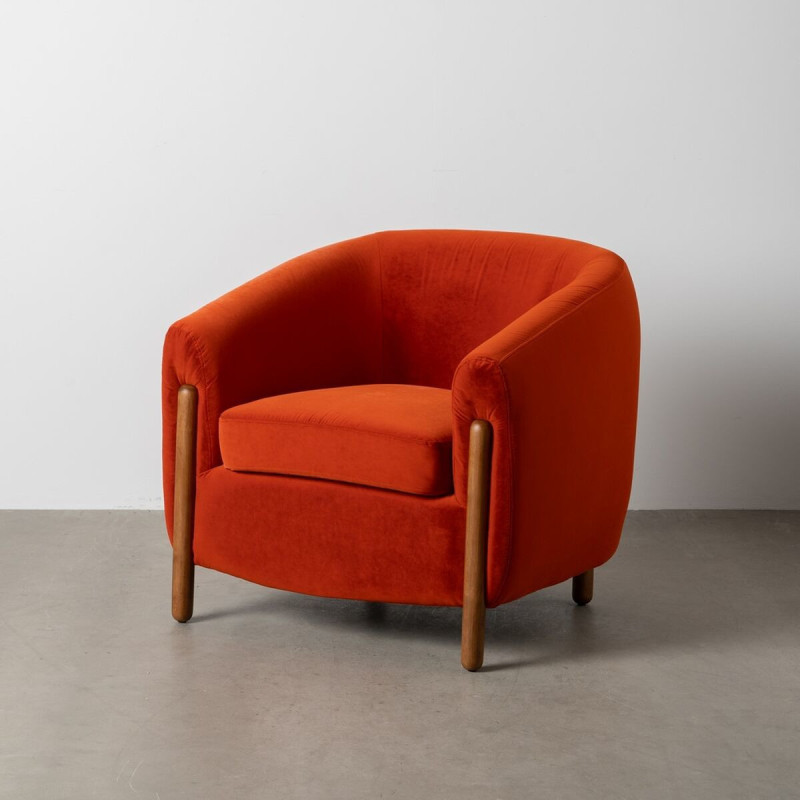 Grand Fauteuil moderne chic en Velours Rouge Bois d'hévéa Naturel Bueu - 2