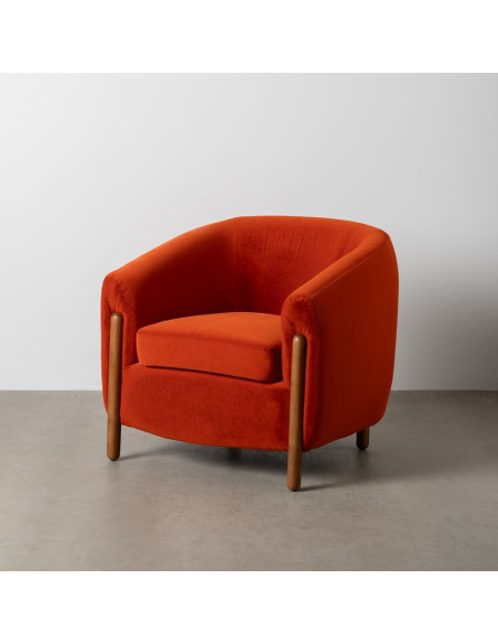 Grand Fauteuil moderne chic en Velours Rouge Bois d'hévéa Naturel Bueu - 2