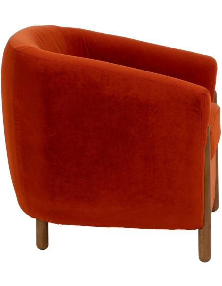 Grand Fauteuil moderne chic en Velours Rouge Bois d'hévéa Naturel Bueu - 3