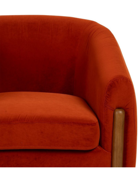 Grand Fauteuil moderne chic en Velours Rouge Bois d'hévéa Naturel Bueu - 5