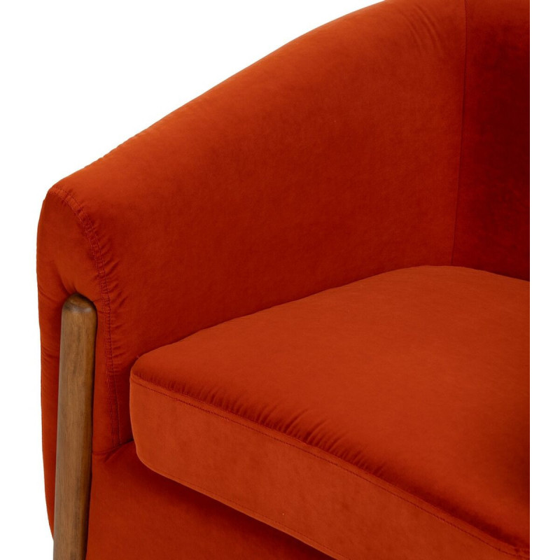 Grand Fauteuil moderne chic en Velours Rouge Bois d'hévéa Naturel Bueu - 6