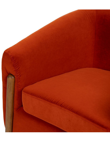 Grand Fauteuil moderne chic en Velours Rouge Bois d'hévéa Naturel Bueu - 6
