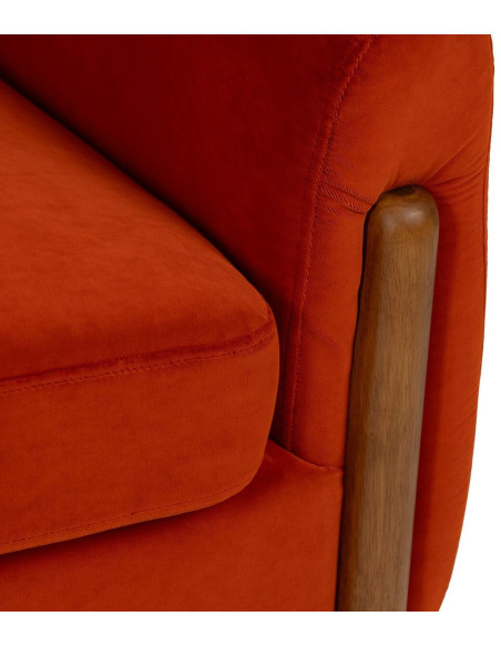 Grand Fauteuil moderne chic en Velours Rouge Bois d'hévéa Naturel Bueu - 8
