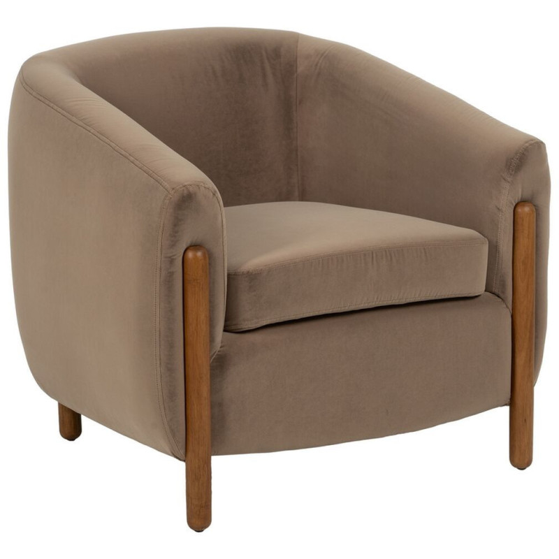 Grand Fauteuil moderne chic en Velours Taupe Bois d'hévéa Naturel Bueu - 1