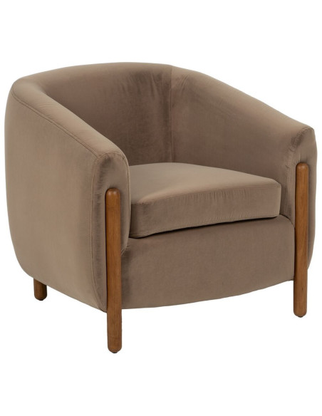 Grand Fauteuil moderne chic en Velours Taupe Bois d'hévéa Naturel Bueu - 1