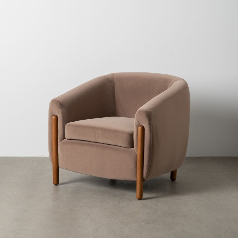 Grand Fauteuil moderne chic en Velours Taupe Bois d'hévéa Naturel Bueu - 2