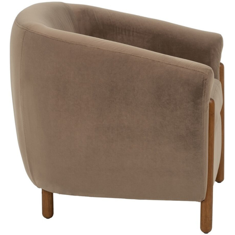 Grand Fauteuil moderne chic en Velours Taupe Bois d'hévéa Naturel Bueu - 3