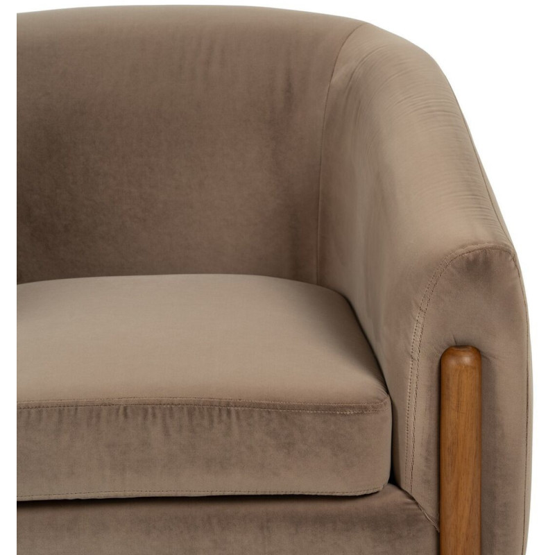 Grand Fauteuil moderne chic en Velours Taupe Bois d'hévéa Naturel Bueu - 5