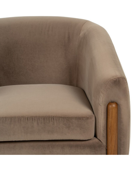 Grand Fauteuil moderne chic en Velours Taupe Bois d'hévéa Naturel Bueu - 5