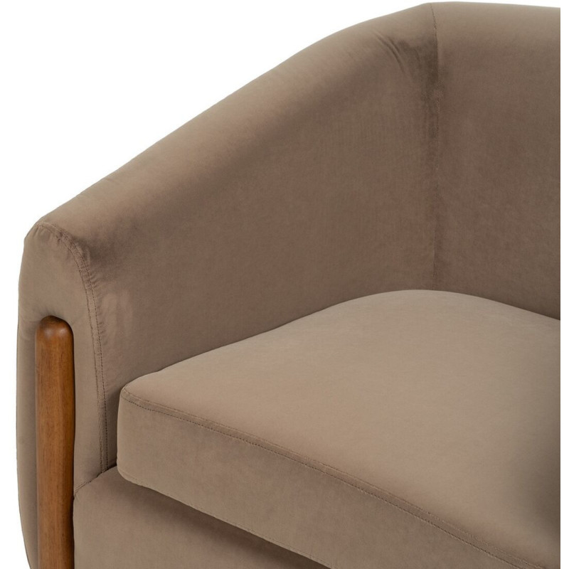 Grand Fauteuil moderne chic en Velours Taupe Bois d'hévéa Naturel Bueu - 6