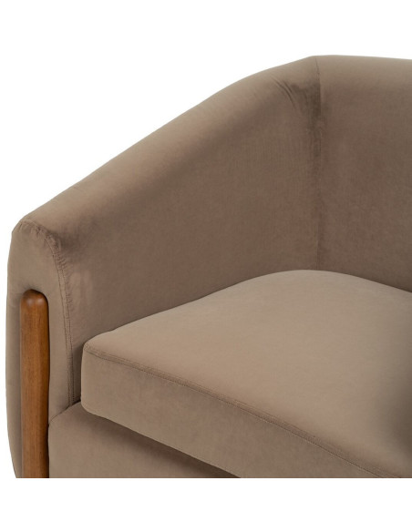 Grand Fauteuil moderne chic en Velours Taupe Bois d'hévéa Naturel Bueu - 6