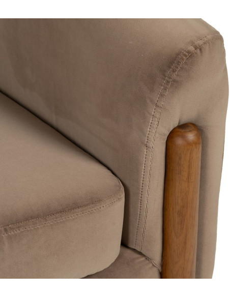 Grand Fauteuil moderne chic en Velours Taupe Bois d'hévéa Naturel Bueu - 8