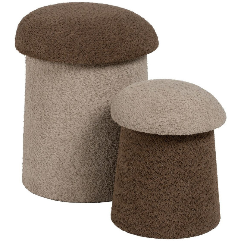 Poufs modernes bouclette Champignons en Tissu Beige Marron Bouclé Iznajar (Lot de 2) - 1