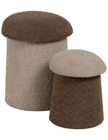 Poufs modernes bouclette Champignons en Tissu Beige Marron Bouclé Iznajar (Lot de 2) - 1