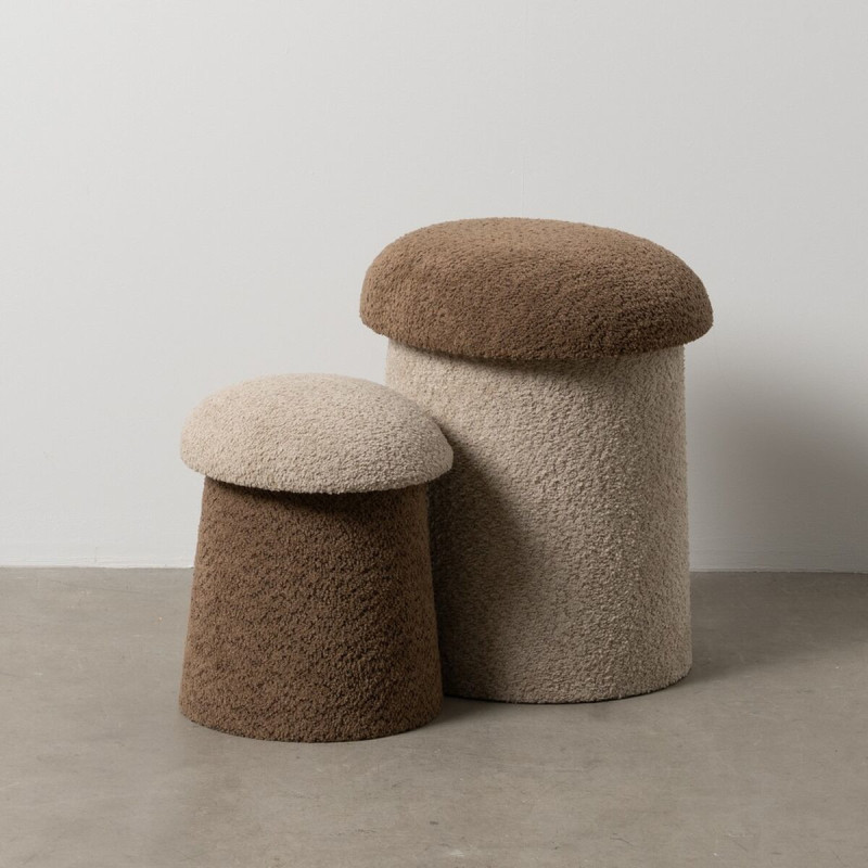 Poufs modernes bouclette Champignons en Tissu Beige Marron Bouclé Iznajar (Lot de 2) - 2