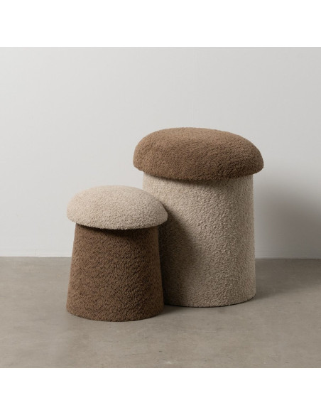 Poufs modernes bouclette Champignons en Tissu Beige Marron Bouclé Iznajar (Lot de 2) - 2