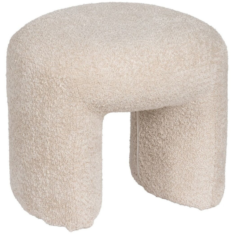Pouf original Bouclette Ovale en Tissu Beige Bouclé Bois de pin Bloro - 1