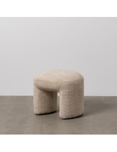 Pouf original Bouclette Ovale en Tissu Beige Bouclé Bois de pin Bloro - 2