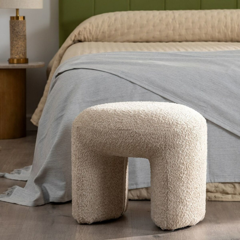Pouf original Bouclette Ovale en Tissu Beige Bouclé Bois de pin Bloro - 7