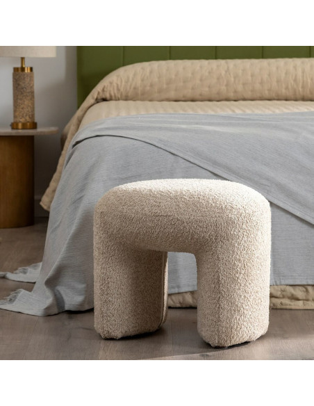 Pouf original Bouclette Ovale en Tissu Beige Bouclé Bois de pin Bloro - 7