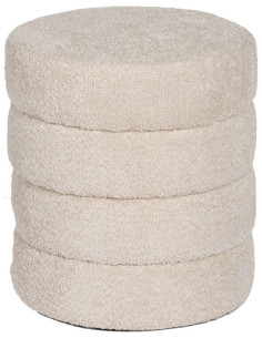 Pouf original Bouclette Rond en Tissu Beige Bouclé Bois de pin Bloro - 1