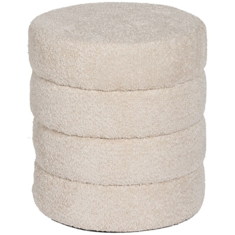 Pouf original Bouclette Rond en Tissu Beige Bouclé Bois de pin Bloro - 1