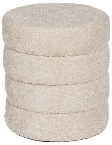 Pouf original Bouclette Rond en Tissu Beige Bouclé Bois de pin Bloro - 1