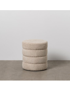 Pouf original Bouclette Rond en Tissu Beige Bouclé Bois de pin Bloro - 2