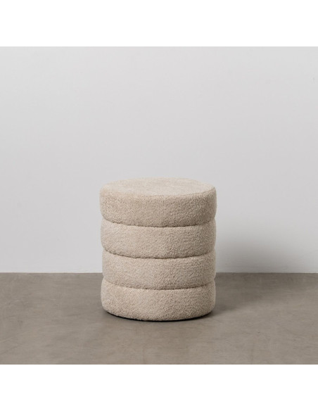 Pouf original Bouclette Rond en Tissu Beige Bouclé Bois de pin Bloro - 2