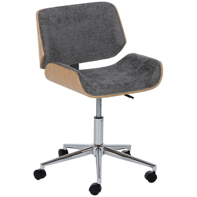 Chaise de bureau moderne à roulettes en Tissu Gris Bois de noyer Naturel Métal Argenté Vryna - 1