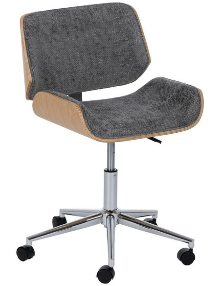 Chaise de bureau moderne à roulettes en Tissu Gris Bois de noyer Naturel Métal Argenté Vryna - 1