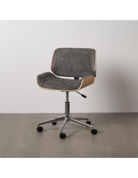 Chaise de bureau moderne à roulettes en Tissu Gris Bois de noyer Naturel Métal Argenté Vryna - 2