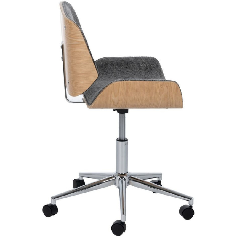 Chaise de bureau moderne à roulettes en Tissu Gris Bois de noyer Naturel Métal Argenté Vryna - 3