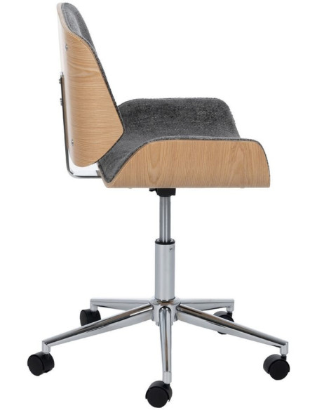 Chaise de bureau moderne à roulettes en Tissu Gris Bois de noyer Naturel Métal Argenté Vryna - 3