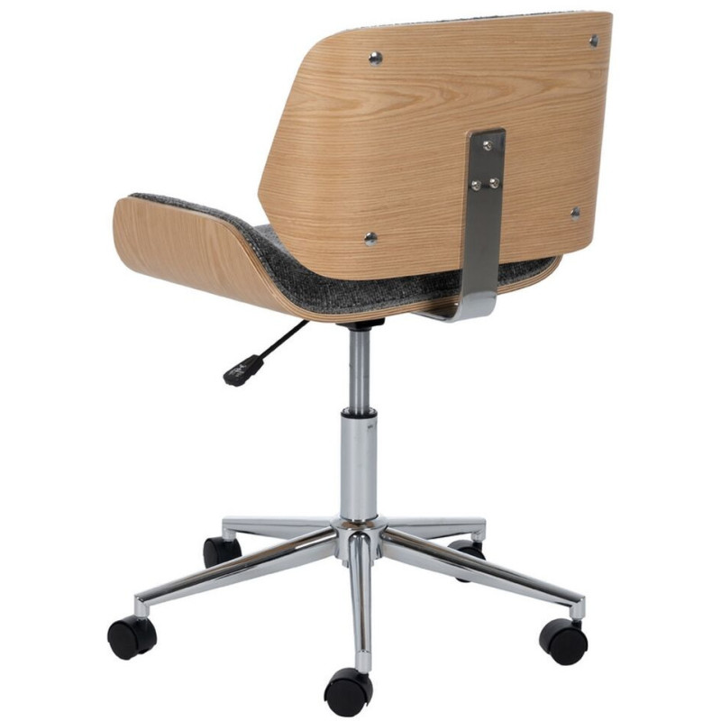 Chaise de bureau moderne à roulettes en Tissu Gris Bois de noyer Naturel Métal Argenté Vryna - 4
