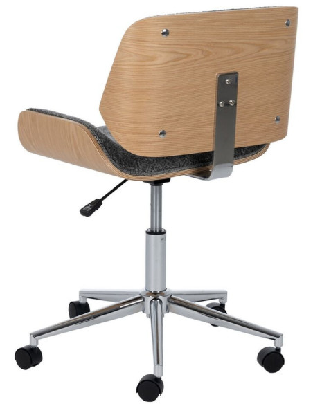 Chaise de bureau moderne à roulettes en Tissu Gris Bois de noyer Naturel Métal Argenté Vryna - 4