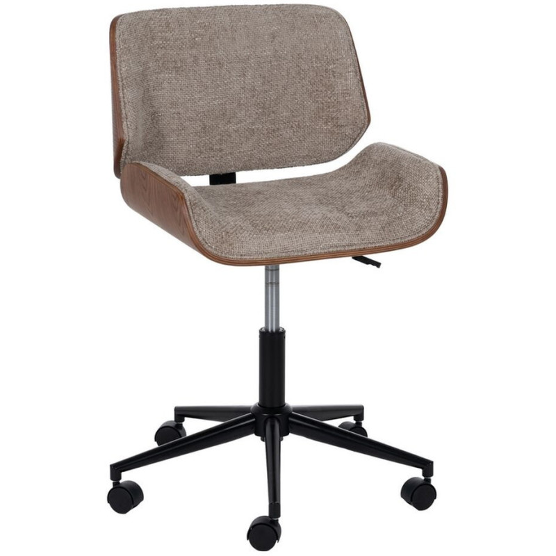 Chaise de bureau moderne à roulettes en Tissu Beige Bois de noyer Marron Métal Noir Vryna - 1