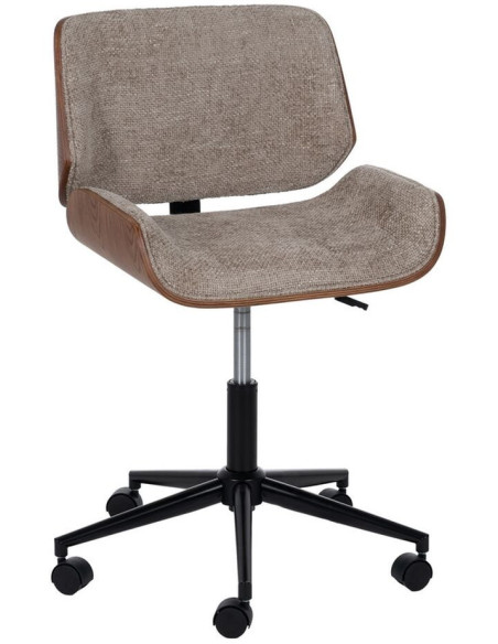 Chaise de bureau moderne à roulettes en Tissu Beige Bois de noyer Marron Métal Noir Vryna - 1