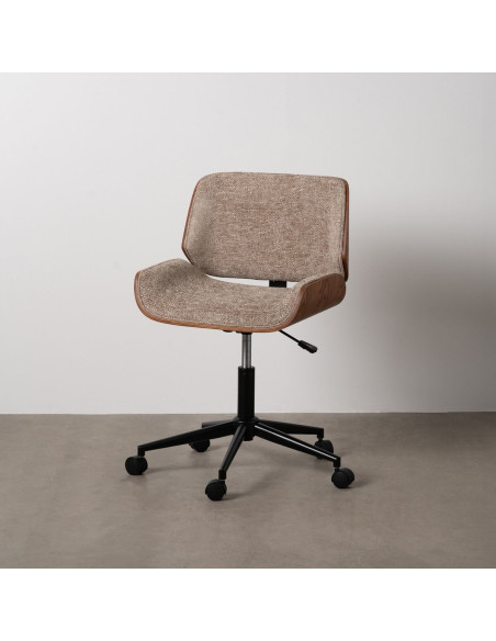 Chaise de bureau moderne à roulettes en Tissu Beige Bois de noyer Marron Métal Noir Vryna - 2