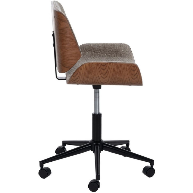 Chaise de bureau moderne à roulettes en Tissu Beige Bois de noyer Marron Métal Noir Vryna - 3