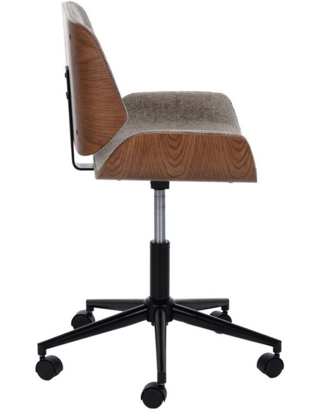 Chaise de bureau moderne à roulettes en Tissu Beige Bois de noyer Marron Métal Noir Vryna - 3