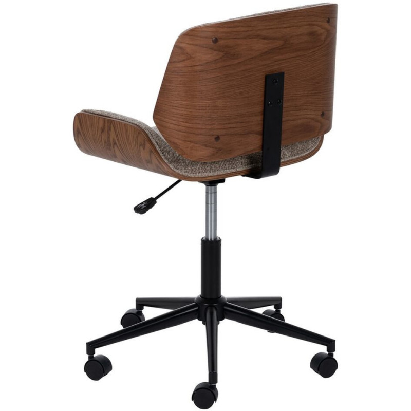 Chaise de bureau moderne à roulettes en Tissu Beige Bois de noyer Marron Métal Noir Vryna - 4
