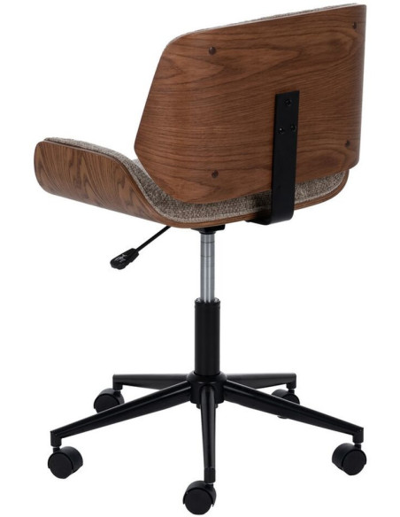 Chaise de bureau moderne à roulettes en Tissu Beige Bois de noyer Marron Métal Noir Vryna - 4